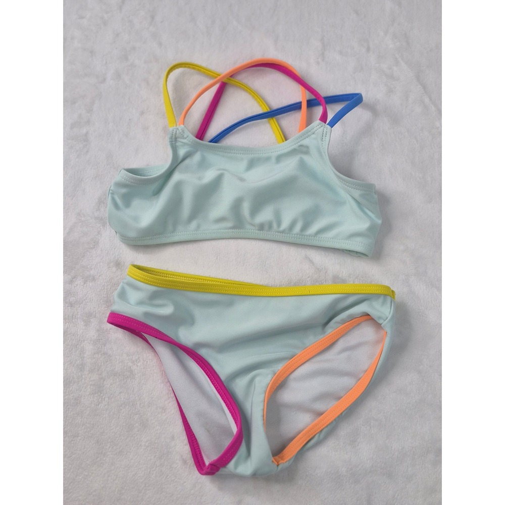 Wonder Nation Swimsuit Kids 5T Blue Excellent Multi-Color Straps Bikini